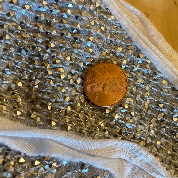 Rare Raw Edge Detail LS T Hand Sewn Antiq Slvr Tiny Sequin so SOFT w/stretch SzM - Picture 12 of 17